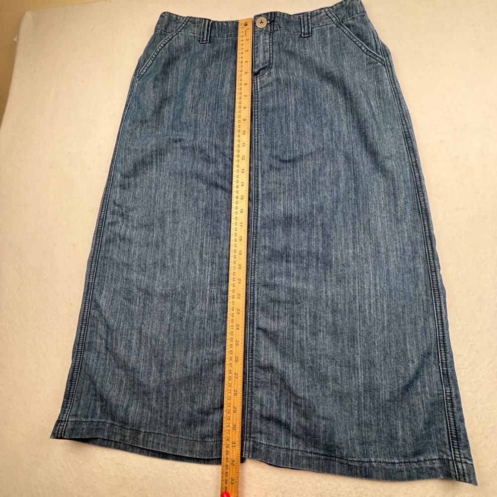 Christopher & Banks Denim Skirt Womens 12 Back Flap Pockets Classic Modest - Picture 10 of 11